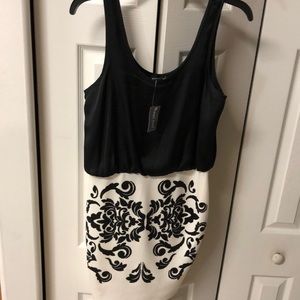 Off White and Black Printed Dress